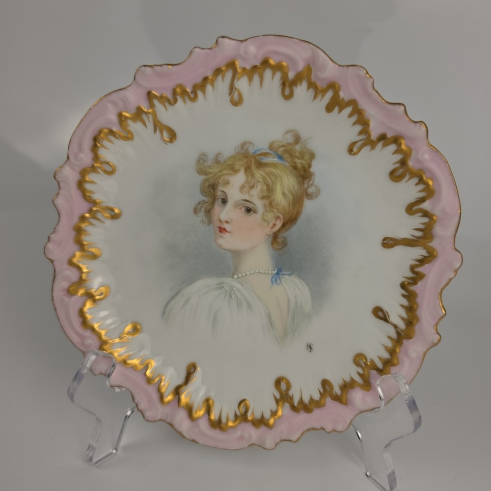 Antique Limoges France Latrille Freres Hand Painted Portrait Plate STUNNING